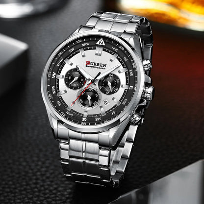 CURREN Luxury Sport Chronograph | Stainless Steel | Luminous Hands