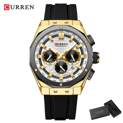 CURREN Luxury Brand High Quality Chronograph Luminous Watches for Men Silicone Strap Casual Sports Waterproof Quartz Wristwatch