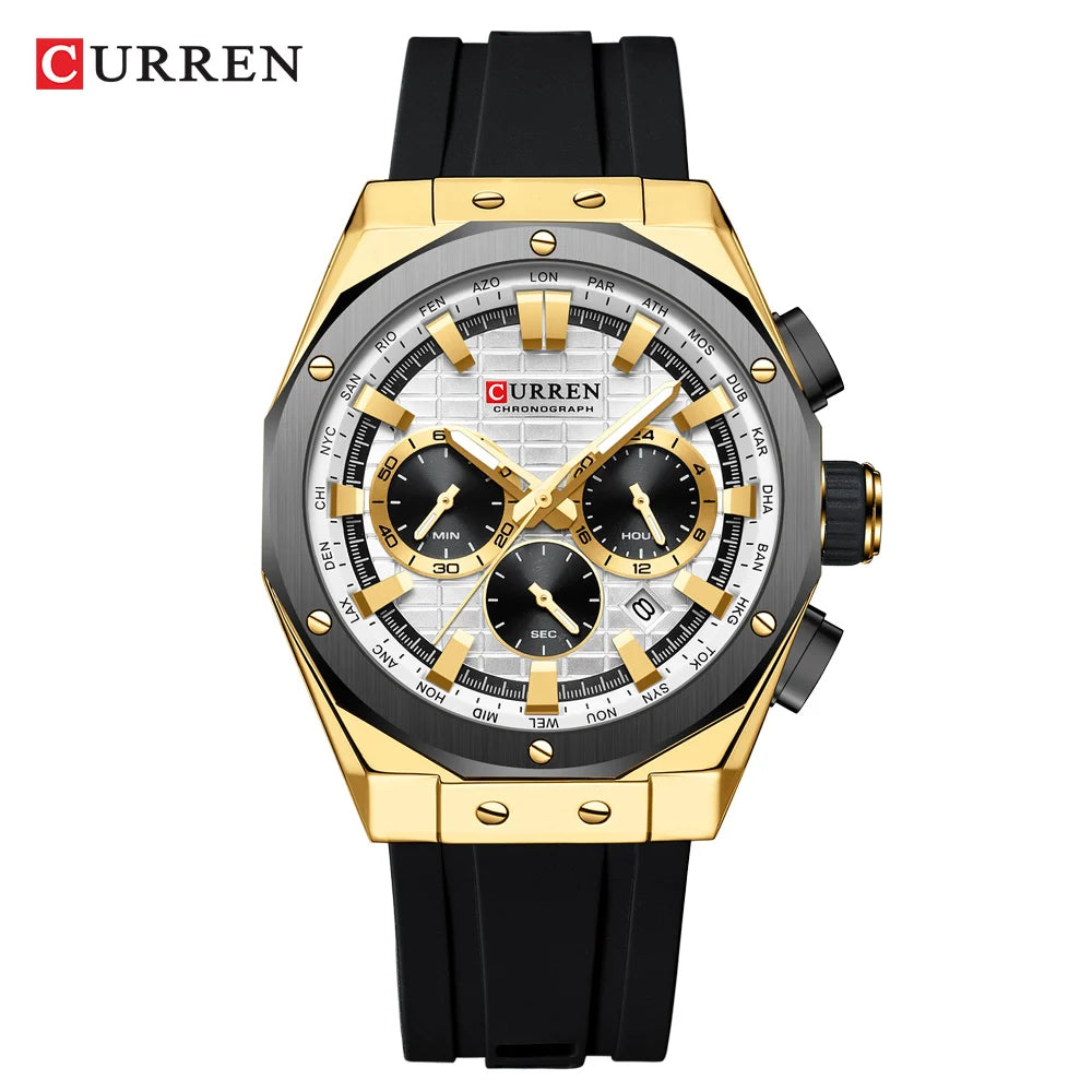 CURREN Luxury Brand High Quality Chronograph Luminous Watches for Men Silicone Strap Casual Sports Waterproof Quartz Wristwatch