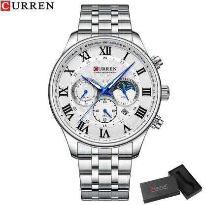 CURREN Casual New Men's Watches with Date Classic Chronograph Stainless Steel Wristwatches with Luminous Hands Male Clock