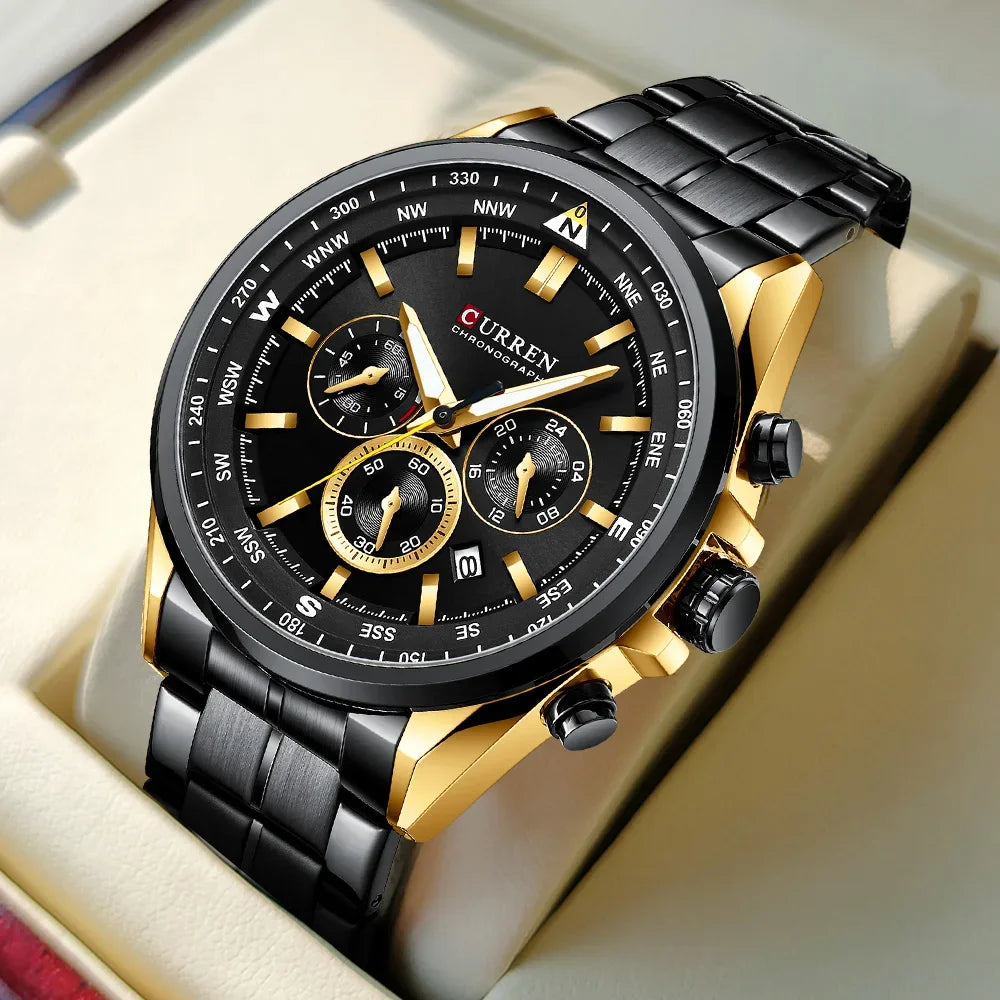 CURREN Luxury Sport Chronograph | Stainless Steel | Luminous Hands