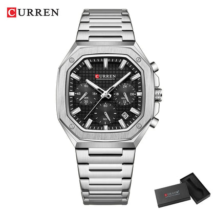 CURREN Fashion Sports Watches Brand Creative Multifunctional Design Dial with Luminous Hands Stainless Steel Bracelet