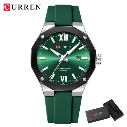 CURREN  Watches For Men  Silicone Strap Sport Quartz Watches Fashion Bracelet  Luxury Wristwatches with Auto Date Waterproof