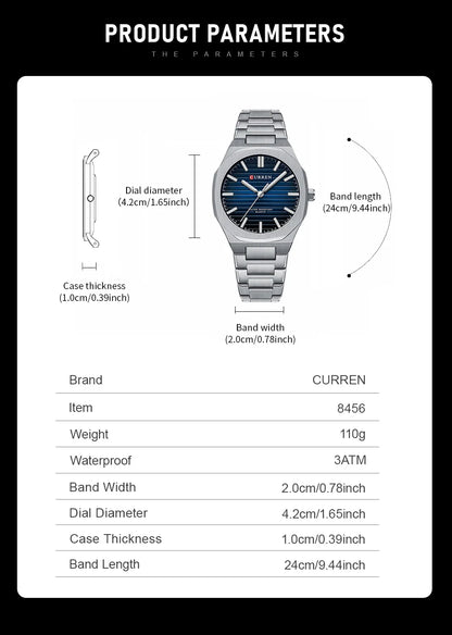 CURREN NEW Luxury Business Design Luminous Men's Watches Simple Quartz Stainless Steel Strap Clock Waterproof Male Wristwatch