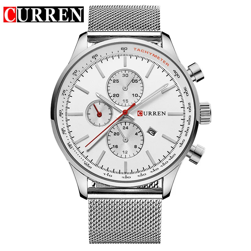 CURREN Watches for Men Fashion Luxury Casual Top Brand Waterproof 30M Calendar Quartz Watches Mesh Strap Mens Watch Reloj Hombre