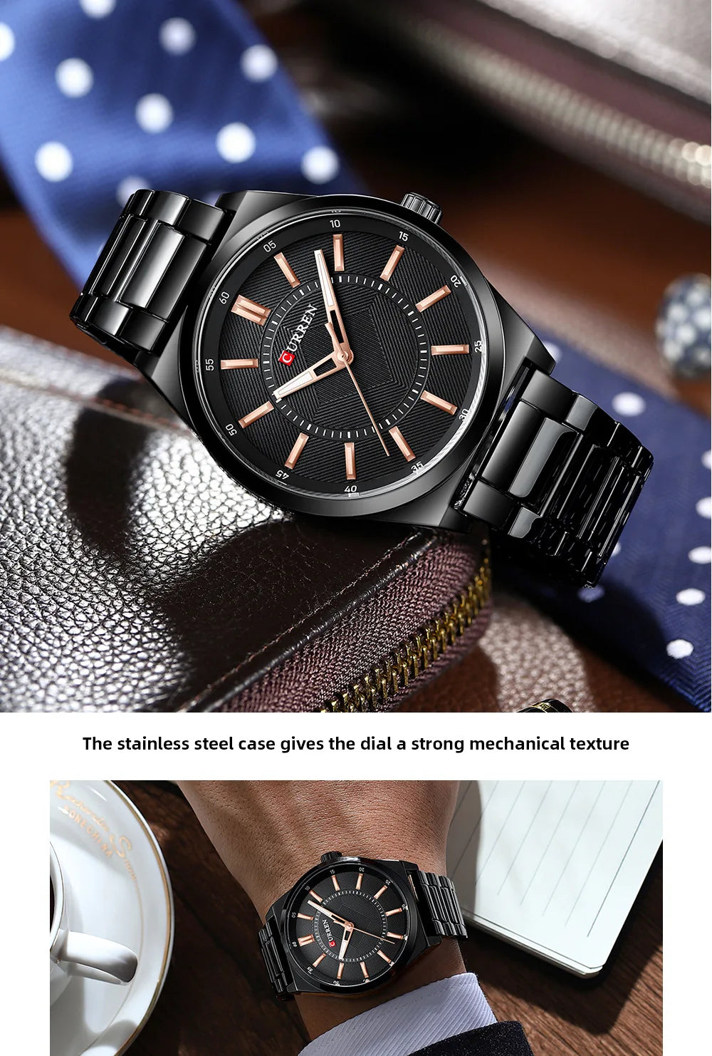 CURREN 8407 Men's Quartz Watch Fashion Business Simple Stainless Steel Strap Black Silver Gold Wristwatch for Male