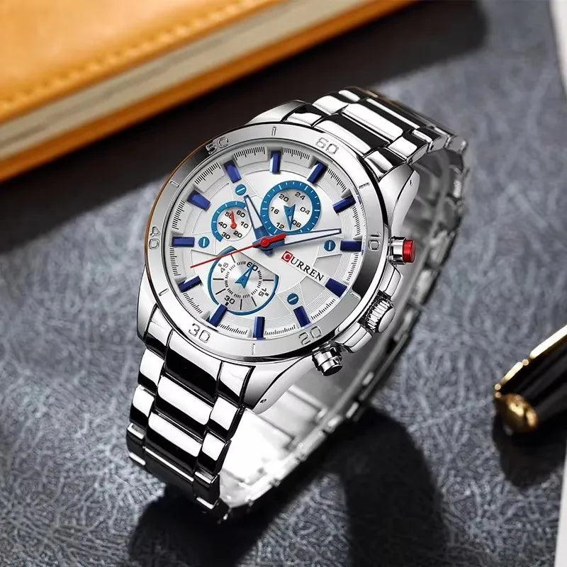 CURREN 8275 Men Quartz Watches Stainless Steel Luxury Analog Waterproof Wristwatch for Male Relogio Masculino