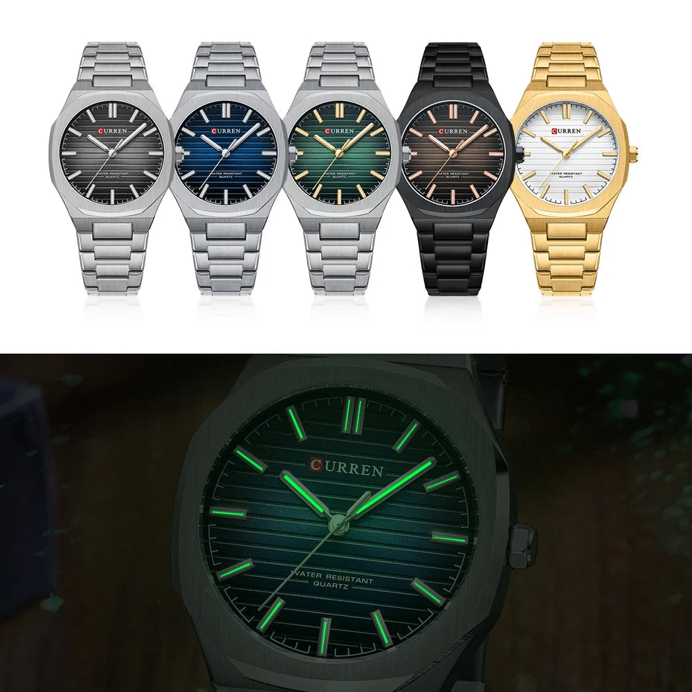 CURREN NEW Luxury Business Design Luminous Men's Watches Simple Quartz Stainless Steel Strap Clock Waterproof Male Wristwatch