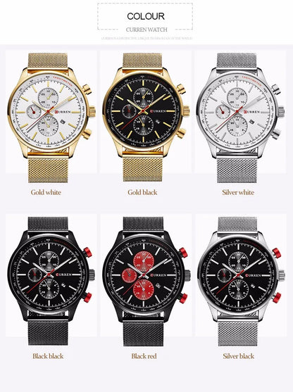 CURREN Watches for Men Fashion Luxury Casual Top Brand Waterproof 30M Calendar Quartz Watches Mesh Strap Mens Watch Reloj Hombre