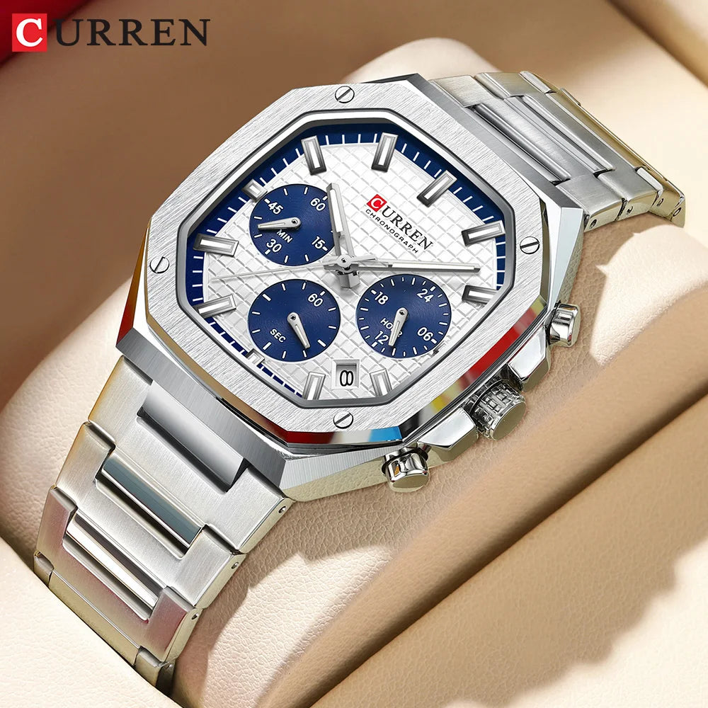 CURREN Fashion Sports Watches Brand Creative Multifunctional Design Dial with Luminous Hands Stainless Steel Bracelet