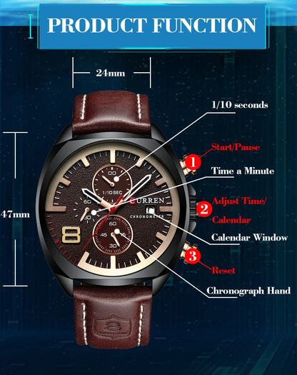 CURREN 8324 Fashion Casual Leather Men Watches Luxury Sport Military Waterproof Quartz Watch Mens Clock Clock