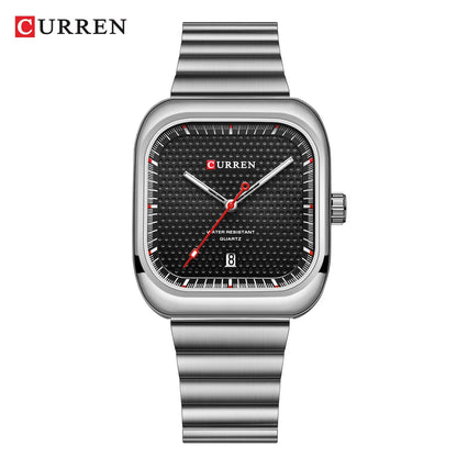 CURREN Simple Business Square Quartz Watches Casual Stainless Steel Bracelet Wristwatch with Auto Date for Men