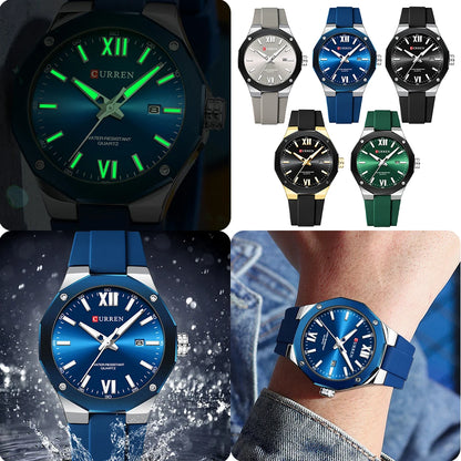 CURREN  Watches For Men  Silicone Strap Sport Quartz Watches Fashion Bracelet  Luxury Wristwatches with Auto Date Waterproof