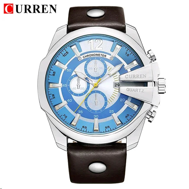 CURREN 8176 Brand Fashion Quartz Men Watches Popular Big Dial Leather Watch Mens Retro Casual Waterproof Metal Male Clock