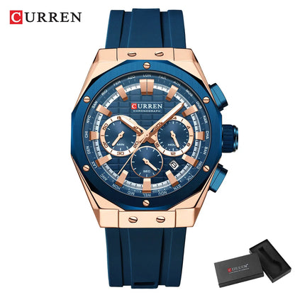 CURREN Luxury Brand High Quality Chronograph Luminous Watches for Men Silicone Strap Casual Sports Waterproof Quartz Wristwatch