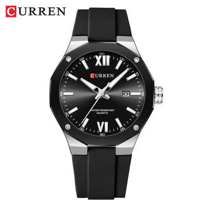 CURREN  Watches For Men  Silicone Strap Sport Quartz Watches Fashion Bracelet  Luxury Wristwatches with Auto Date Waterproof