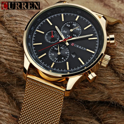 CURREN Watches for Men Fashion Luxury Casual Top Brand Waterproof 30M Calendar Quartz Watches Mesh Strap Mens Watch Reloj Hombre