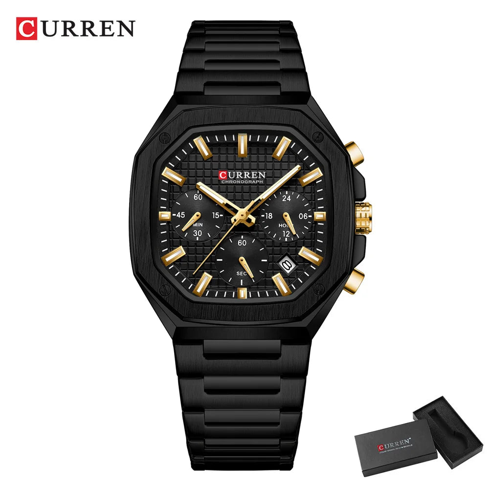 CURREN Fashion Sports Watches Brand Creative Multifunctional Design Dial with Luminous Hands Stainless Steel Bracelet