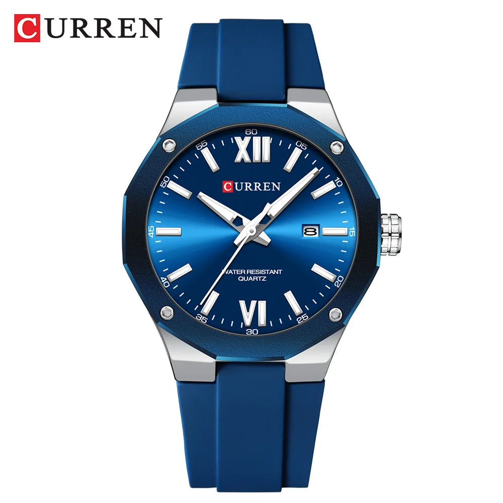 CURREN  Watches For Men  Silicone Strap Sport Quartz Watches Fashion Bracelet  Luxury Wristwatches with Auto Date Waterproof