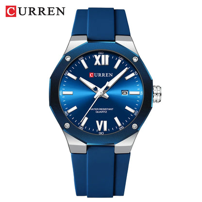 CURREN  Watches For Men  Silicone Strap Sport Quartz Watches Fashion Bracelet  Luxury Wristwatches with Auto Date Waterproof