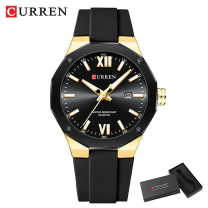 CURREN  Watches For Men  Silicone Strap Sport Quartz Watches Fashion Bracelet  Luxury Wristwatches with Auto Date Waterproof