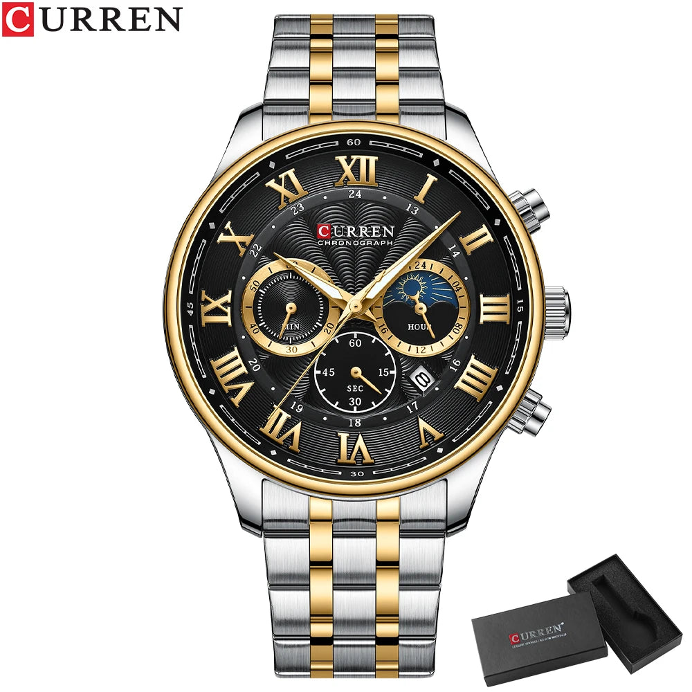 CURREN Casual New Men's Watches with Date Classic Chronograph Stainless Steel Wristwatches with Luminous Hands Male Clock