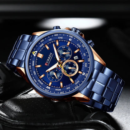 CURREN Luxury Sport Chronograph | Stainless Steel | Luminous Hands