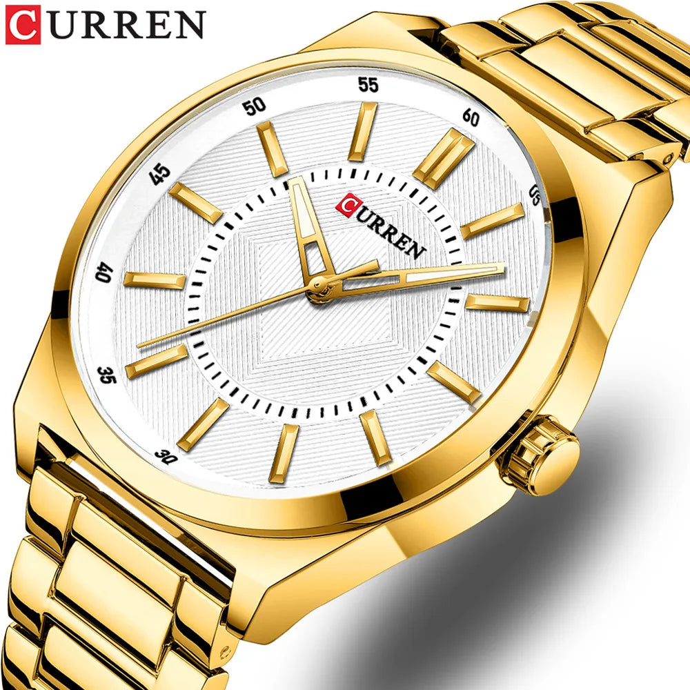 CURREN 8407 Men's Quartz Watch Fashion Business Simple Stainless Steel Strap Black Silver Gold Wristwatch for Male