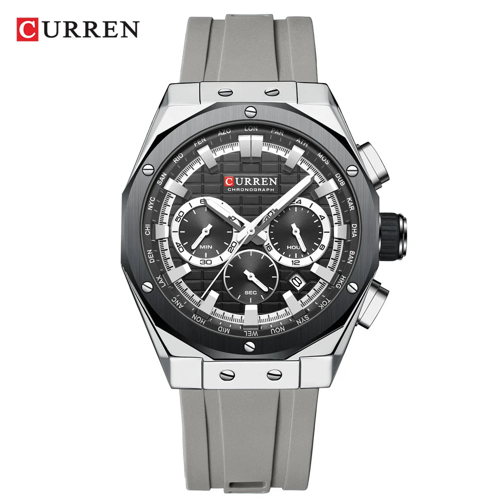 CURREN Luxury Brand High Quality Chronograph Luminous Watches for Men Silicone Strap Casual Sports Waterproof Quartz Wristwatch