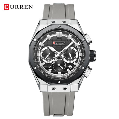 CURREN Luxury Brand High Quality Chronograph Luminous Watches for Men Silicone Strap Casual Sports Waterproof Quartz Wristwatch