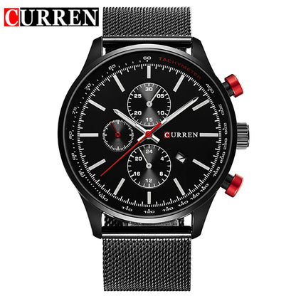 CURREN Watches for Men Fashion Luxury Casual Top Brand Waterproof 30M Calendar Quartz Watches Mesh Strap Mens Watch Reloj Hombre