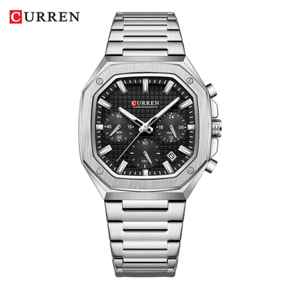 CURREN Fashion Sports Watches Brand Creative Multifunctional Design Dial with Luminous Hands Stainless Steel Bracelet