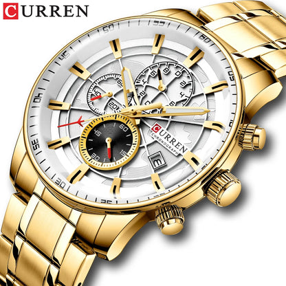 CURREN Watches Mens Fashion Sports Wristwatch with Chronograph Luminous hands Clock Male Watch Blue Stainless Steel Band