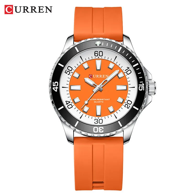 CURREN 8448 Fashion Quartz Watches for Men Large Dial Luminous Waterproof Silicone Strap Sports Male Wristwatch reloj hombre