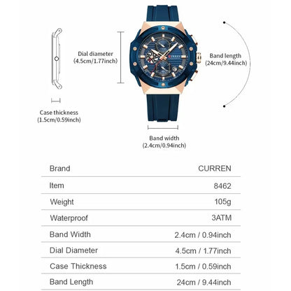ساعة CURREN كرونوغراف رياضية للرجال | ساعة كوارتز مقاومة للماء 