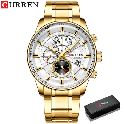 CURREN Watches Mens Fashion Sports Wristwatch with Chronograph Luminous hands Clock Male Watch Blue Stainless Steel Band