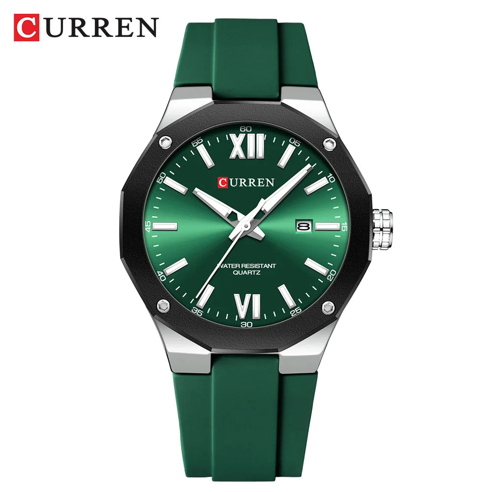 CURREN  Watches For Men  Silicone Strap Sport Quartz Watches Fashion Bracelet  Luxury Wristwatches with Auto Date Waterproof