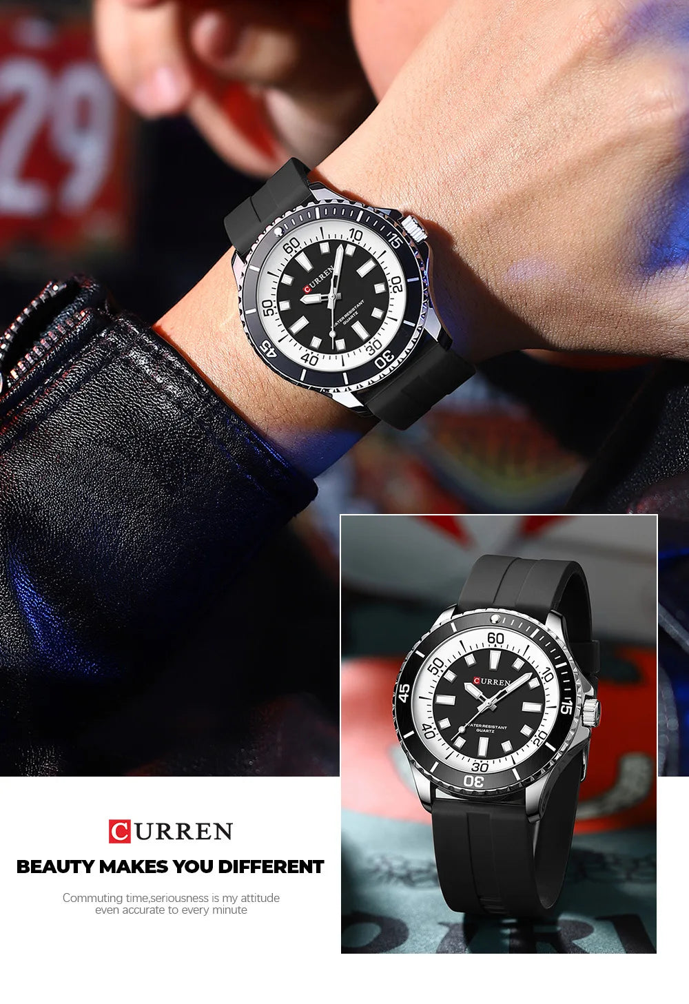 CURREN 8448 Fashion Quartz Watches for Men Large Dial Luminous Waterproof Silicone Strap Sports Male Wristwatch reloj hombre