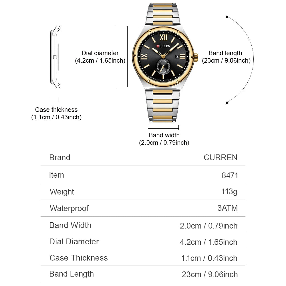 CURREN Original Watches Casual Sport Quartz Stainless Steel Wristwatches for Men Classic Clock Waterproof 8471