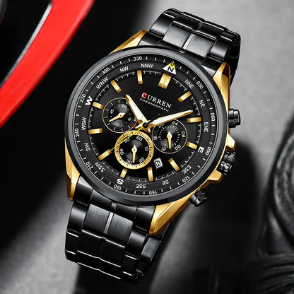 CURREN Luxury Sport Chronograph | Stainless Steel | Luminous Hands