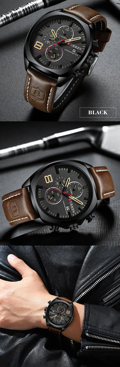 CURREN 8324 Fashion Casual Leather Men Watches Luxury Sport Military Waterproof Quartz Watch Mens Clock Clock