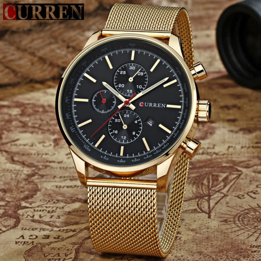 CURREN Watches for Men Fashion Luxury Casual Top Brand Waterproof 30M Calendar Quartz Watches Mesh Strap Mens Watch Reloj Hombre