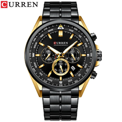 CURREN Luxury Sport Chronograph | Stainless Steel | Luminous Hands