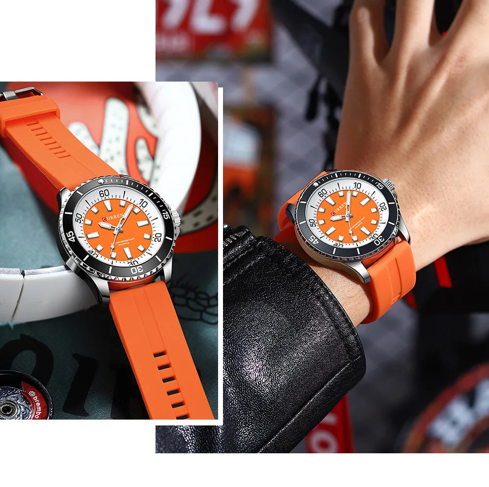 CURREN 8448 Fashion Quartz Watches for Men Large Dial Luminous Waterproof Silicone Strap Sports Male Wristwatch reloj hombre