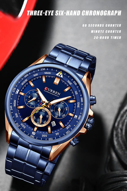 CURREN Luxury Sport Chronograph | Stainless Steel | Luminous Hands