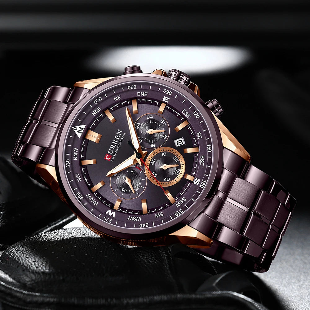 CURREN Luxury Sport Chronograph | Stainless Steel | Luminous Hands