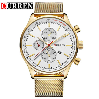 CURREN Watches for Men Fashion Luxury Casual Top Brand Waterproof 30M Calendar Quartz Watches Mesh Strap Mens Watch Reloj Hombre