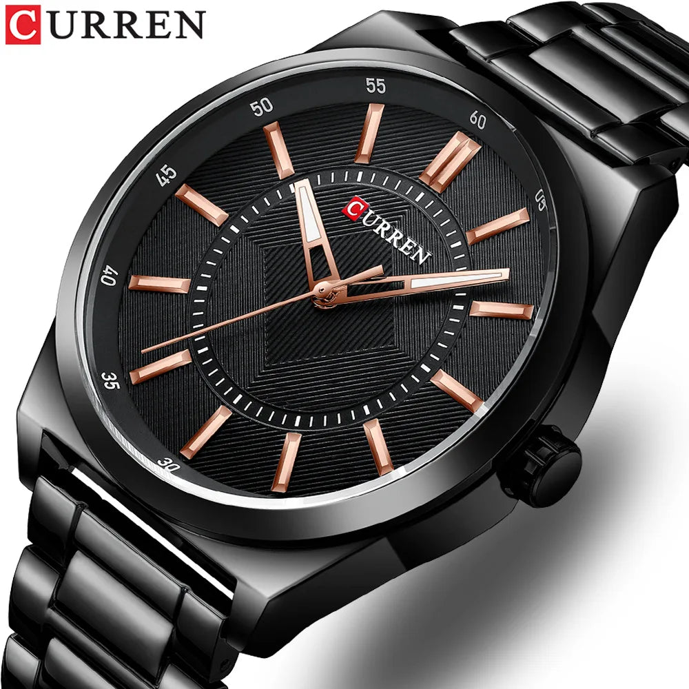 CURREN 8407 Men's Quartz Watch Fashion Business Simple Stainless Steel Strap Black Silver Gold Wristwatch for Male