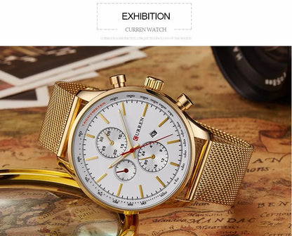 CURREN Watches for Men Fashion Luxury Casual Top Brand Waterproof 30M Calendar Quartz Watches Mesh Strap Mens Watch Reloj Hombre