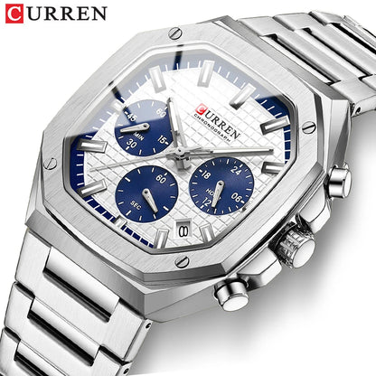 CURREN Fashion Sports Watches Brand Creative Multifunctional Design Dial with Luminous Hands Stainless Steel Bracelet